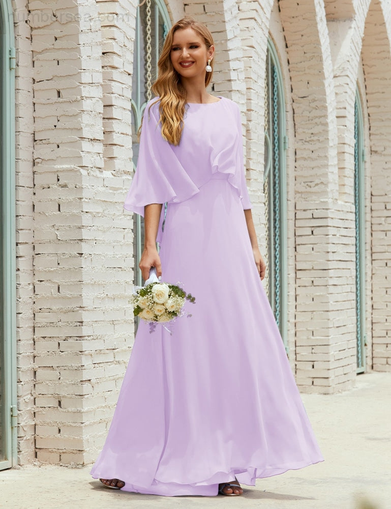 Sunnderly  Bridesmaid Dress Women Long Sleeve V-Neck Chiffon Formal Wedding Party Dress SY28018