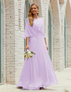 Sunnderly  Bridesmaid Dress Women Long Sleeve V-Neck Chiffon Formal Wedding Party Dress SY28018