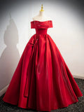 A-Line Off Shoulder Satin Long Prom Dress Evening Dress Ballgown