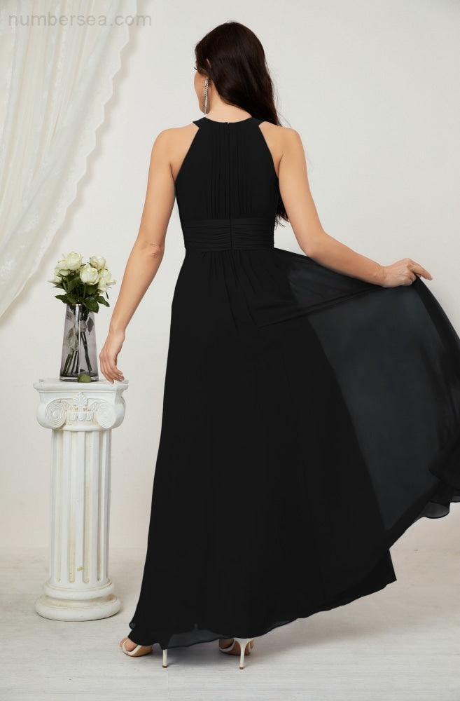 Baoleely Formal Party Gown Dress Chiffon Halter Long Sleeveless Bridesmaid Dresses 2802