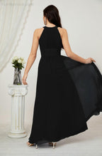 Baoleely Formal Party Gown Dress Chiffon Halter Long Sleeveless Bridesmaid Dresses 2802