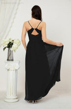 Baoleely  Neck Bridesmaid Dresses Chiffon Long Spaghetti A-line Formal Prom Gown for Wedding Party Evening 2801