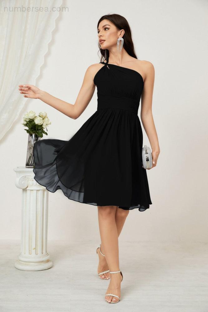 Baoleely Women Chiffon Short One Shoulder Bridesmaid Dress Formal Dresses for Party Homecoming 2804