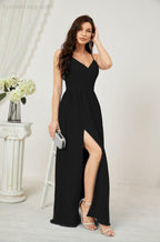 Baoleely  Neck Bridesmaid Dresses Chiffon Long Spaghetti A-line Formal Prom Gown for Wedding Party Evening 2801