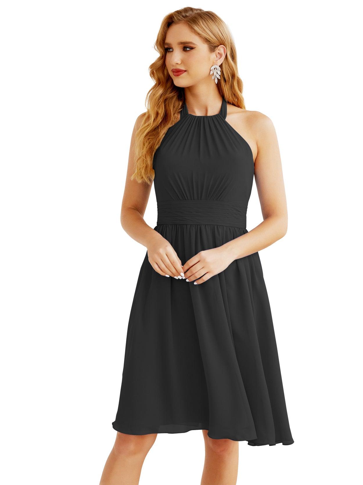 Baoleely Halter Chiffon Bridesmaid Dresses Short Sleeveless Formal Party Dress Open Back 28023