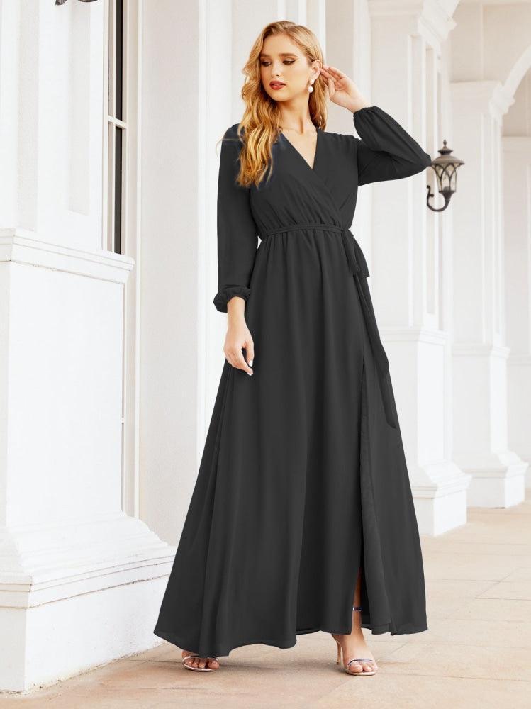Numbersea Women's Chiffon Bridesmaid Dress A line Long Sleeves Formal Evening Prom Gown for Wedding Guest 28032