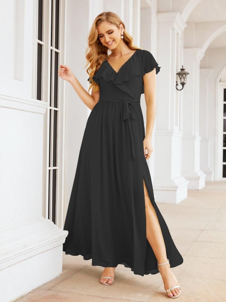 Bridesmaid Dresses with Flutter Sleeves Formal Evening Party Prom Gowns 28044