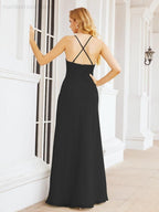 Numbersea Halter Bridesmaid Dresses with Pockets Sleeveless Formal Evening Party Prom Gowns  28055