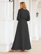 Numbersea Women's Chiffon Bridesmaid Dress A line Long Sleeves Formal Evening Prom Gown for Wedding Guest 28032