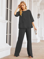 Sunnderly Elegant 2 Piece Mother of The Bride Dress Plus Size Pant Suits Ruffle Layers Sliver Housecoat SY28064