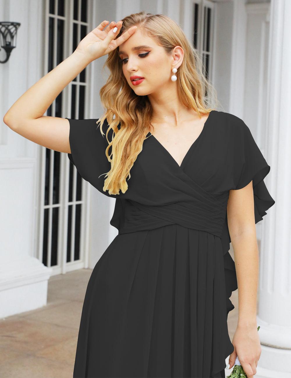 Numbersea Chiffon Bridesmaid Dresses Long Formal Evening Prom Mother of The Bride Dress with Flutter Sleeve     SEA28040