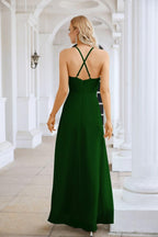 Ladies Chiffon Spaghetti Strap V Neck Front Slit Floor Length Bridesmaid Evening Dress Prom Party Wedding Evening Dress 28116