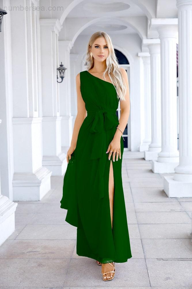 Ladies Chiffon One Shoulder Bridesmaid Evening Dress Wedding Party Evening Dress 28133