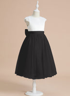 A-line Satin Tulle Tea-length First Communion Flower Girl Dress