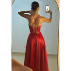 Simple & Casual A-Line Spaghetti Criss-Cross Straps Side Slit Holiday Party Prom Dress