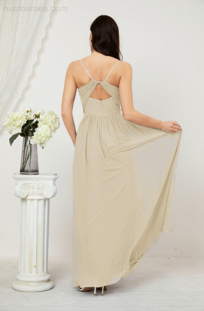 Baoleely  Neck Bridesmaid Dresses Chiffon Long Spaghetti A-line Formal Prom Gown for Wedding Party Evening 2801