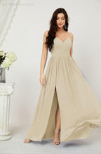 Baoleely  Neck Bridesmaid Dresses Chiffon Long Spaghetti A-line Formal Prom Gown for Wedding Party Evening 2801