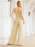 Numbersea Crisscross Neck Jumpsuit Formal Evening Dress Long Bridesmaid Dresses Bell-bottomed Pants 28033