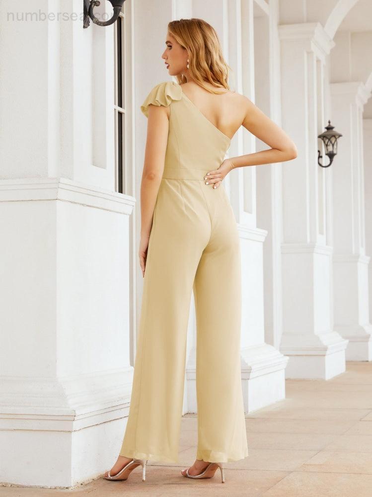 Numbersea Women's One Shoulder Long Jumpsuit Formal Evening Dress Long Bridesmaid Dresses Pants Wedding Party 28034