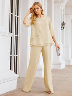 Sunnderly Elegant 2 Piece Mother of The Bride Dress Plus Size Pant Suits Ruffle Layers Sliver Housecoat SY28064