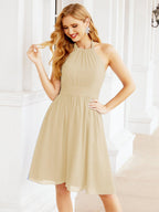 Baoleely Halter Chiffon Bridesmaid Dresses Short Sleeveless Formal Party Dress Open Back 28023