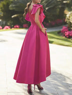 Wedding Guest Dress Hot Elegant Dress Semi Formal Midi Asymmetrical Sleeveless V Neck Fall Stretch Fabric with Ruffles Evening Dresses