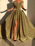 Formal Fall Court Train Sleeveless Off Shoulder Sequined with Sequin Slit Evening Dress