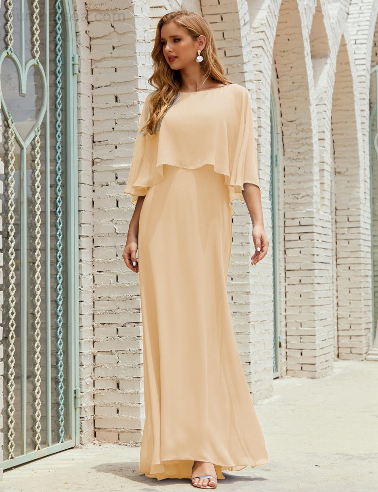 Sunnderly  Bridesmaid Dress Women Long Sleeve V-Neck Chiffon Formal Wedding Party Dress SY28018
