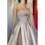 Sweetheart Sleeveless Sequined Ruched Satin A-Line Long Evening Dress