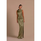 Sexy Halter Backless Satin Sheath Long Evening Dress With Side Slit