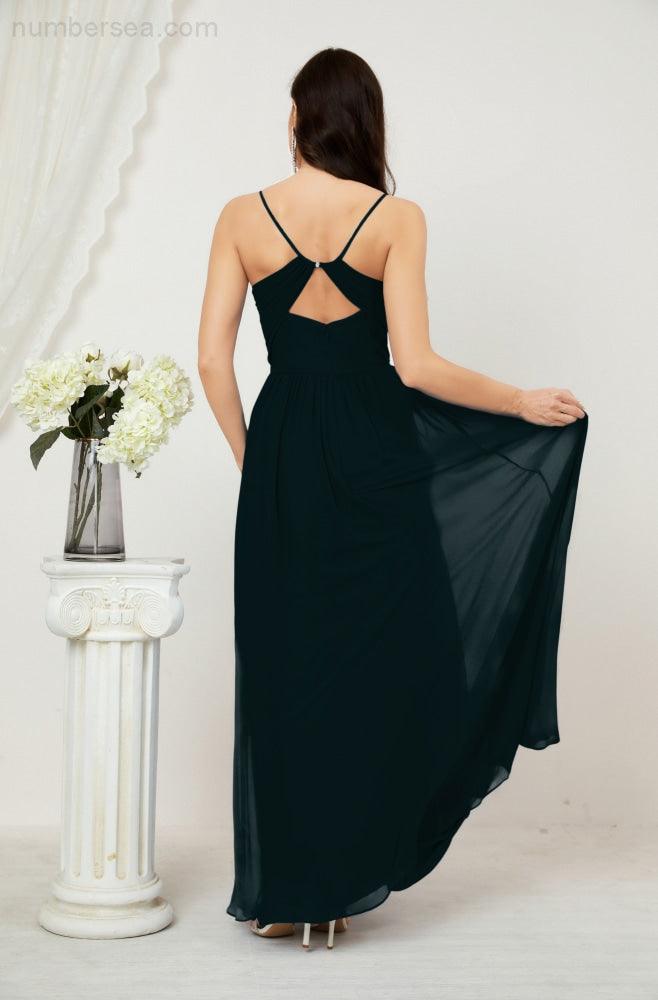 Baoleely  Neck Bridesmaid Dresses Chiffon Long Spaghetti A-line Formal Prom Gown for Wedding Party Evening 2801