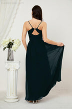 Baoleely  Neck Bridesmaid Dresses Chiffon Long Spaghetti A-line Formal Prom Gown for Wedding Party Evening 2801