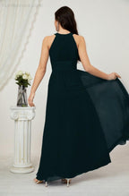Baoleely Formal Party Gown Dress Chiffon Halter Long Sleeveless Bridesmaid Dresses 2802