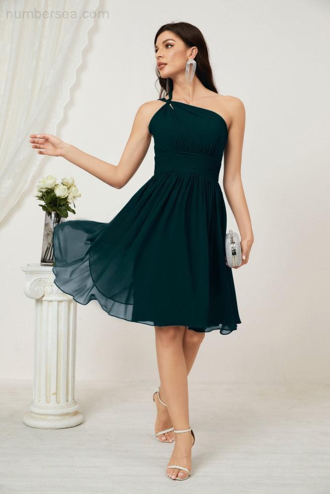 Baoleely Women Chiffon Short One Shoulder Bridesmaid Dress Formal Dresses for Party Homecoming 2804