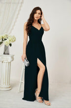 Baoleely  Neck Bridesmaid Dresses Chiffon Long Spaghetti A-line Formal Prom Gown for Wedding Party Evening 2801