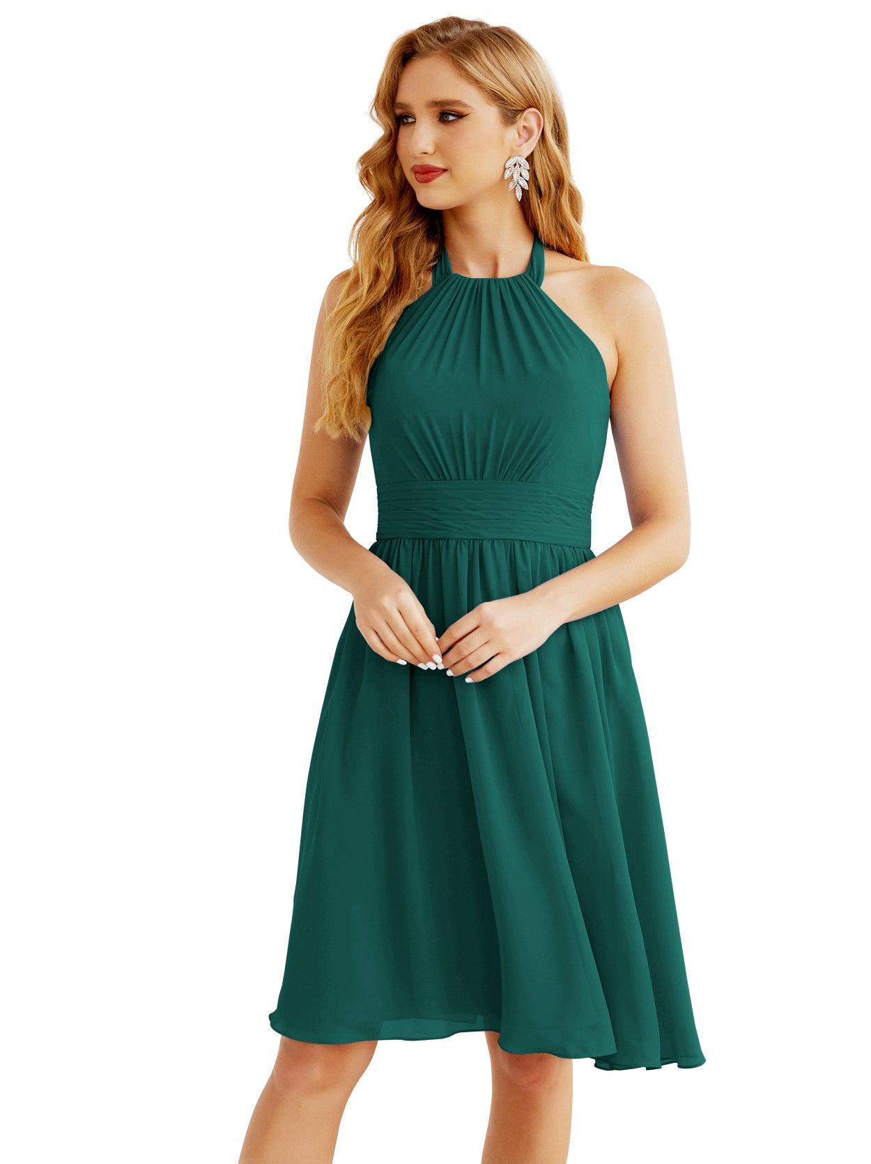 Baoleely Halter Chiffon Bridesmaid Dresses Short Sleeveless Formal Party Dress Open Back 28023