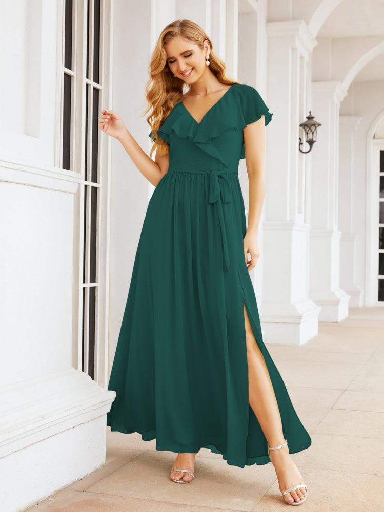 Bridesmaid Dresses with Flutter Sleeves Formal Evening Party Prom Gowns 28044