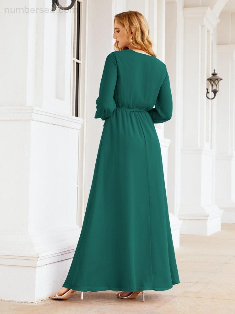 Numbersea Women's Chiffon Bridesmaid Dress A line Long Sleeves Formal Evening Prom Gown for Wedding Guest 28032