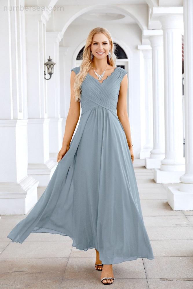 Ladies Chiffon V Neck Sleeveless Floor Length Bridesmaid Evening Dress Wedding Party Evening Dress 28126