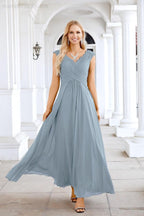 Ladies Chiffon V Neck Sleeveless Floor Length Bridesmaid Evening Dress Wedding Party Evening Dress 28126