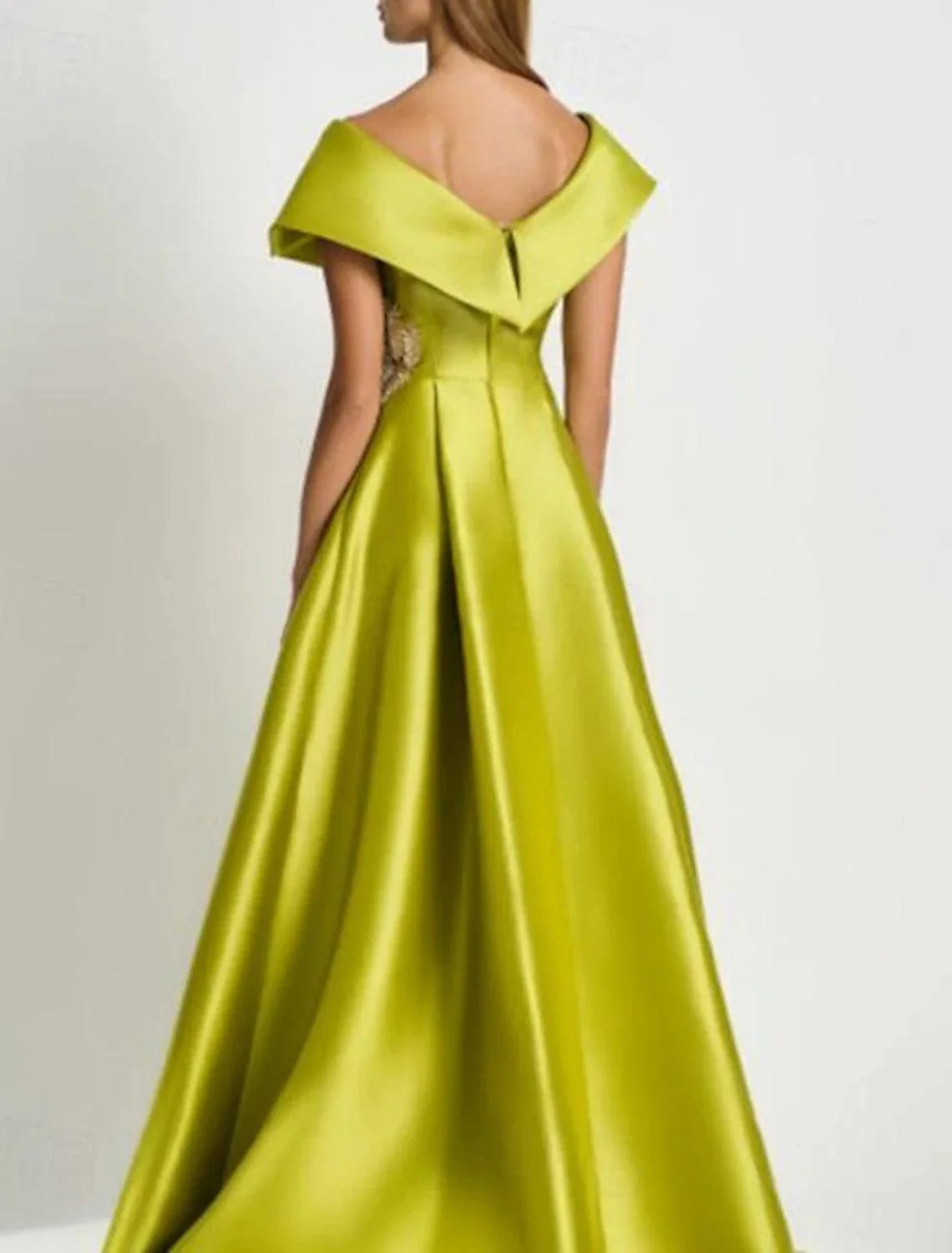 Gown Elegant Wedding Guest Floor Length Short Sleeve V Neck Pocket Satin with Rhinestone Evening Dress