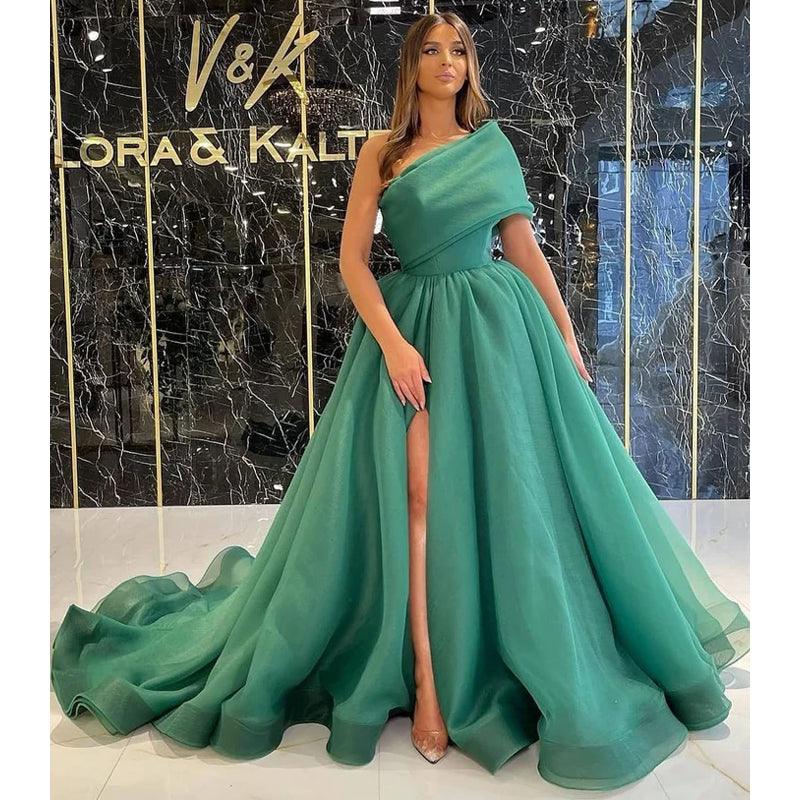 Unique One Shoulder High Split Long Prom Formal Evening Dress