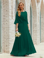 Sunnderly  Bridesmaid Dress Women Long Sleeve V-Neck Chiffon Formal Wedding Party Dress SY28018