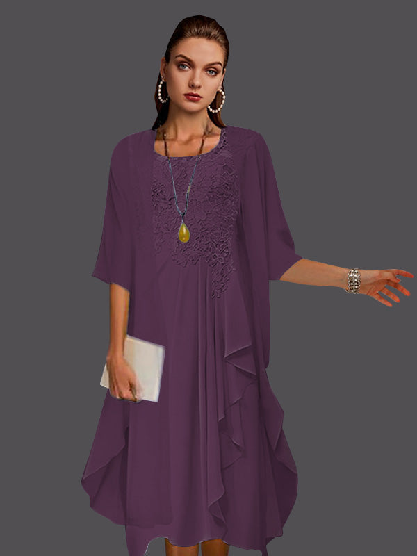 Two Piece A-Line Chiffon Lace Sleeveless Jacket Dresses with Pleats Appliques