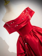 A-Line Off Shoulder Satin Long Prom Dress Evening Dress Ballgown