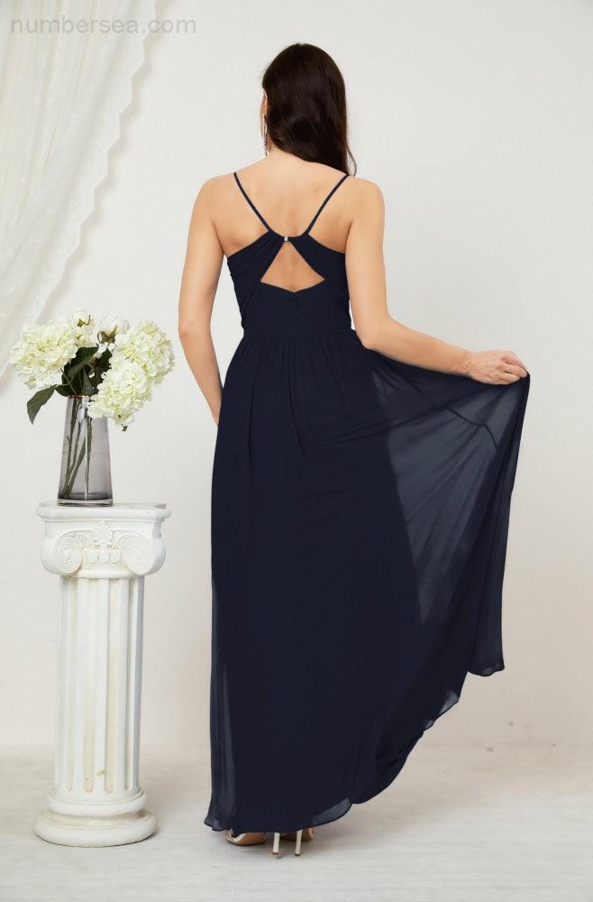 Baoleely  Neck Bridesmaid Dresses Chiffon Long Spaghetti A-line Formal Prom Gown for Wedding Party Evening 2801