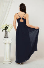 Baoleely  Neck Bridesmaid Dresses Chiffon Long Spaghetti A-line Formal Prom Gown for Wedding Party Evening 2801
