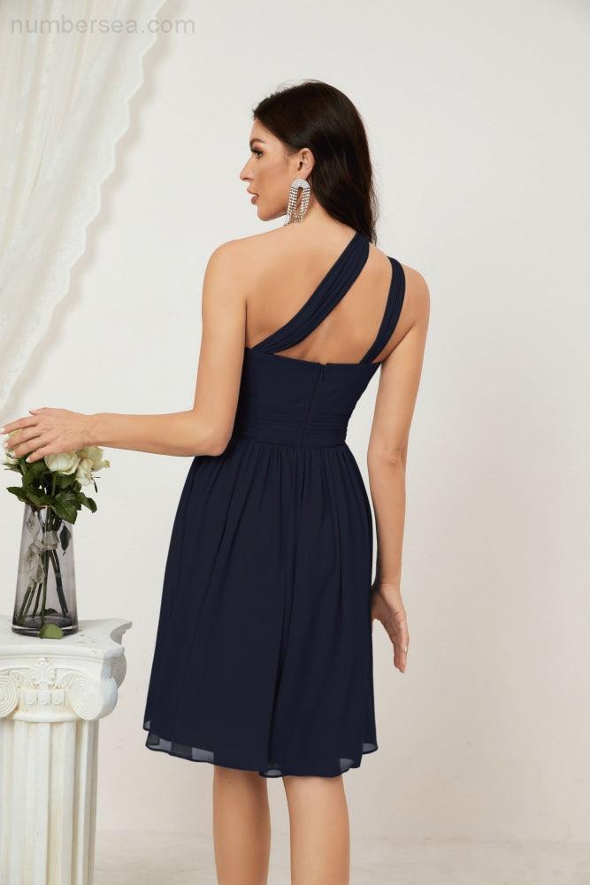 Baoleely Women Chiffon Short One Shoulder Bridesmaid Dress Formal Dresses for Party Homecoming 2804