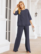 Sunnderly Elegant 2 Piece Mother of The Bride Dress Plus Size Pant Suits Ruffle Layers Sliver Housecoat SY28064