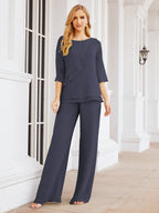 Sunnderly Elegant 2 Piece Mother of The Bride Dress Plus Size Pant Suits Ruffle Layers Sliver Housecoat SY28064